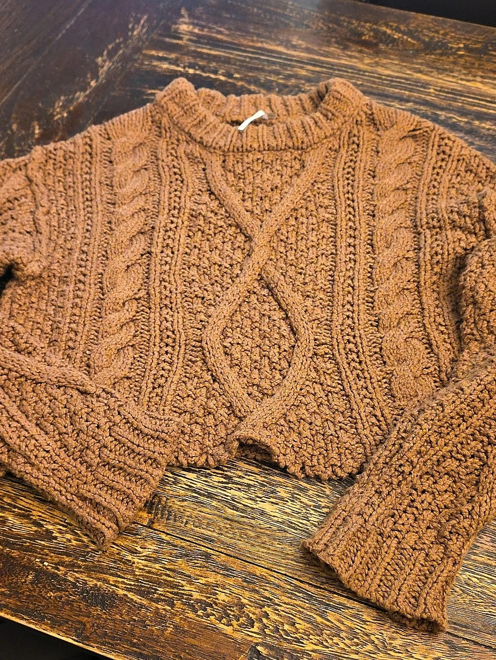 Free People Cable Knit V-Neck Brown M